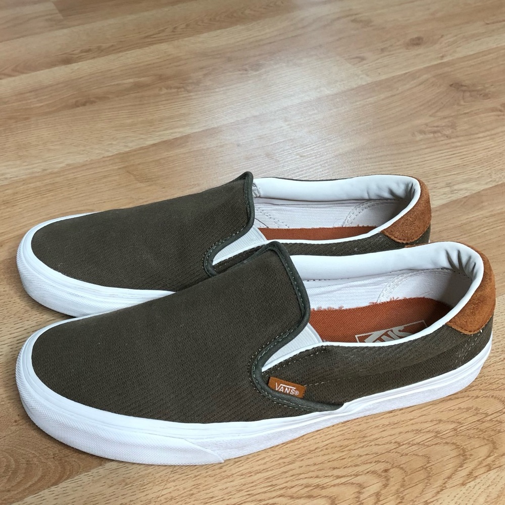 Vans skate slip ons flannel Dusty Olive SZ:10.5